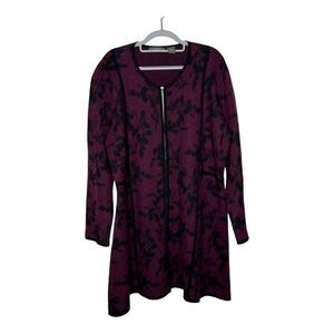 Heather B Jacket Womens XL Wool Blend Purple Floral Full Zip Knit Sweater Long